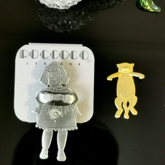 Vintage JJ Jonette Jewelry Girl holding cat Brooch Pin-moveable - Picture 3 of 4